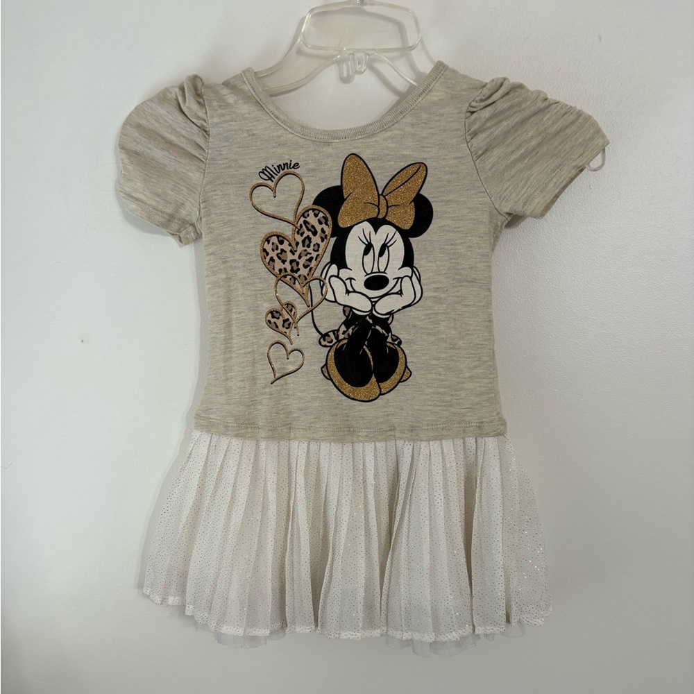 Girls Minnie Mouse top with Tulle Skirt Size 6 Gold and white